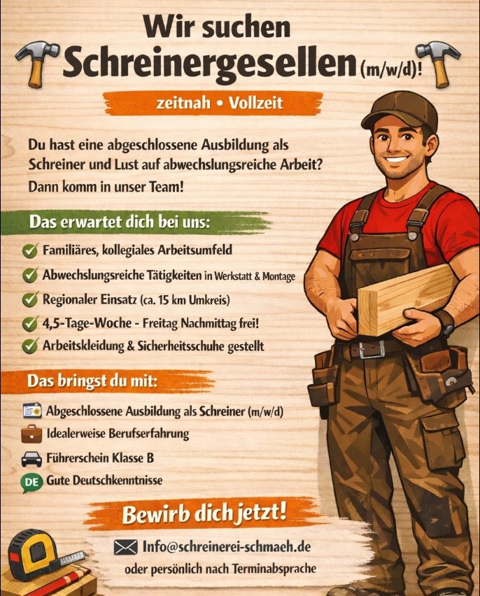 wir suchen Schreinergesellen